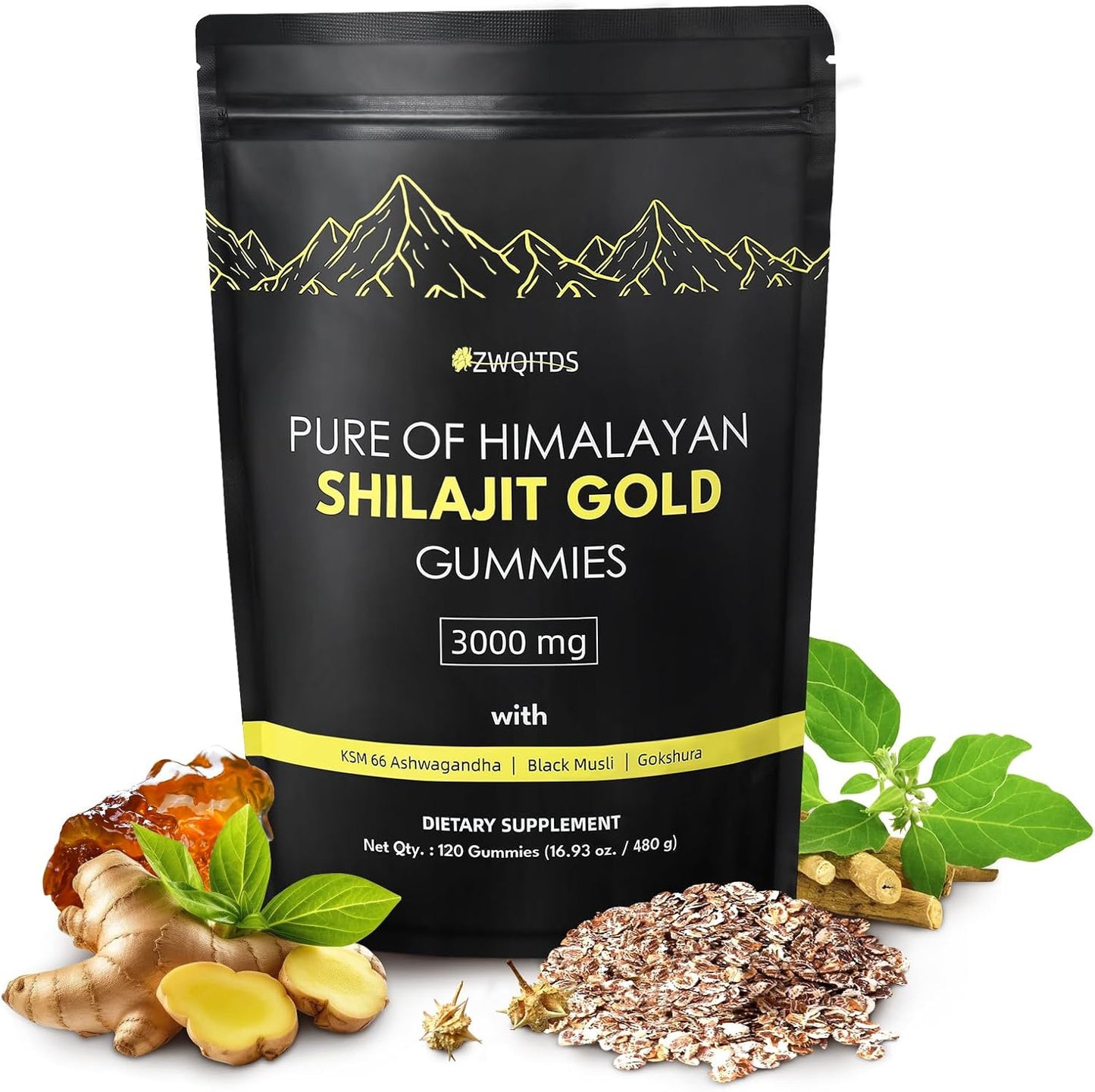 Organic Vegan Shilajit Gummies with Ashwagandha & Turmeric - Immunity Support for Men & Women - 120 Count