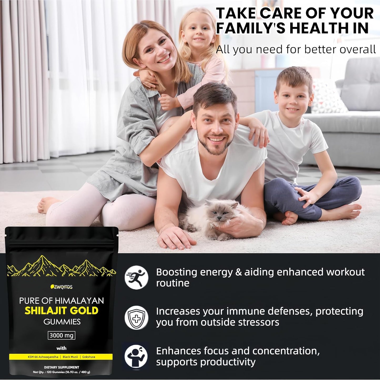 Organic Vegan Shilajit Gummies with Ashwagandha & Turmeric - Immunity Support for Men & Women - 120 Count