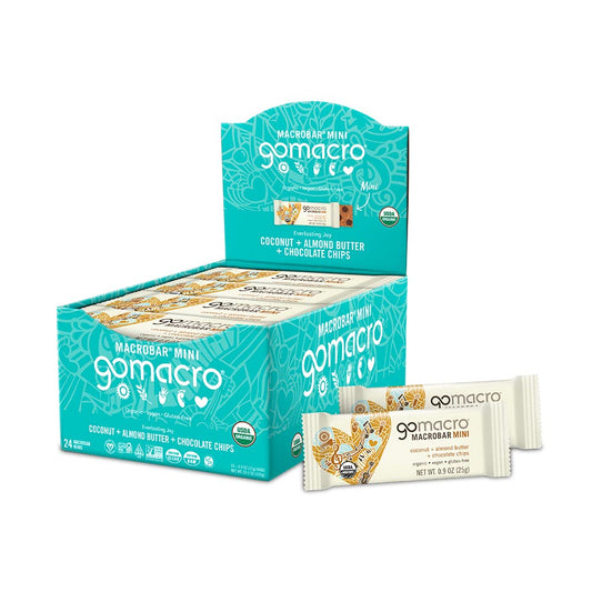 Organic Vegan Snack Bars - GoMacro MacroBar Mini Coconut, Almond Butter, Chocolate Chips (24 Count, 0.90 oz)