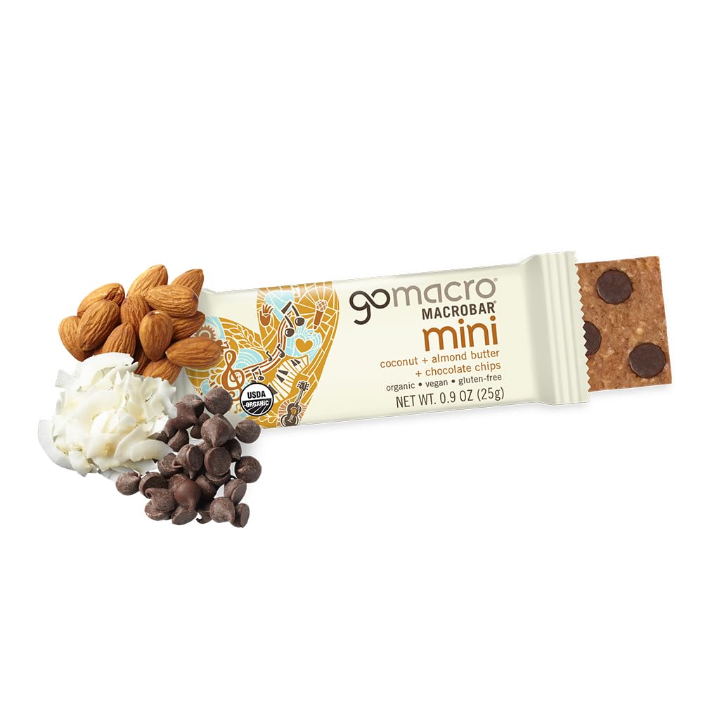 Organic Vegan Snack Bars - GoMacro MacroBar Mini Coconut, Almond Butter, Chocolate Chips (24 Count, 0.90 oz)