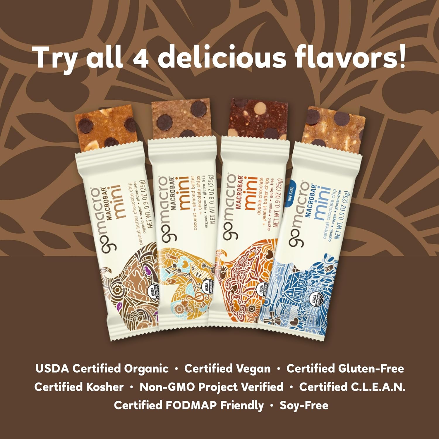 Organic Vegan Snack Bars - GoMacro MacroBar Mini Coconut, Almond Butter, Chocolate Chips (24 Count, 0.90 oz)