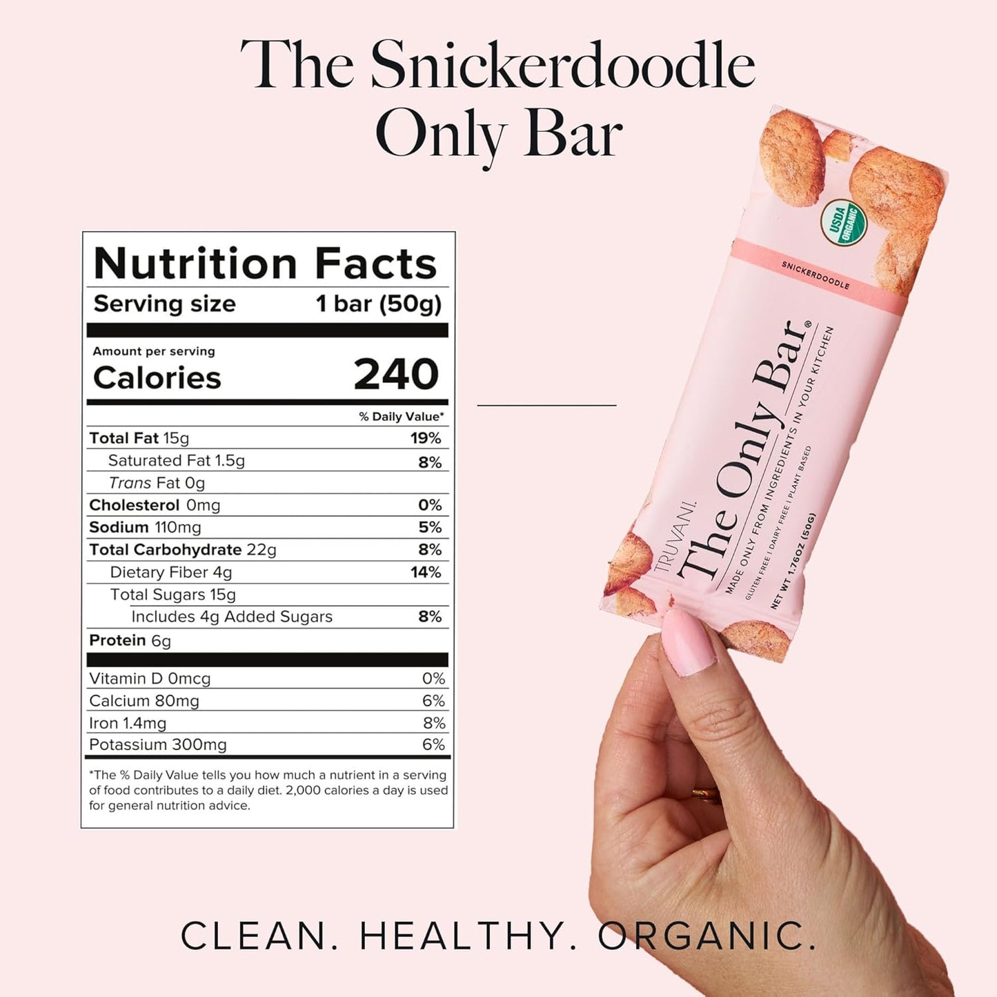 Organic Vegan Snickerdoodle Plant Based Snack Bar with 5g Protein | USDA Certified | Dairy, Soy, Gluten Free | Individually Wrapped Pack