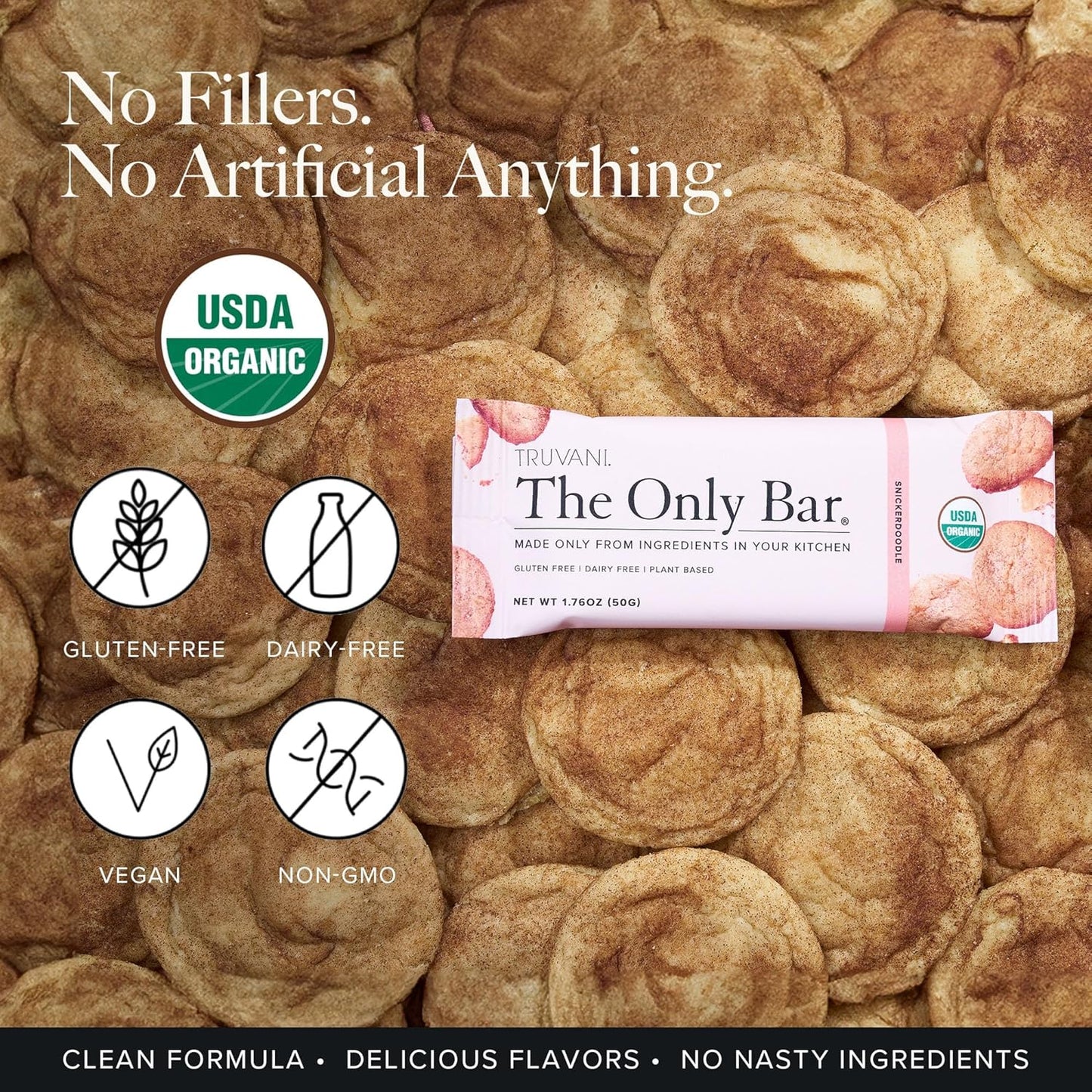 Organic Vegan Snickerdoodle Plant Based Snack Bar with 5g Protein | USDA Certified | Dairy, Soy, Gluten Free | Individually Wrapped Pack