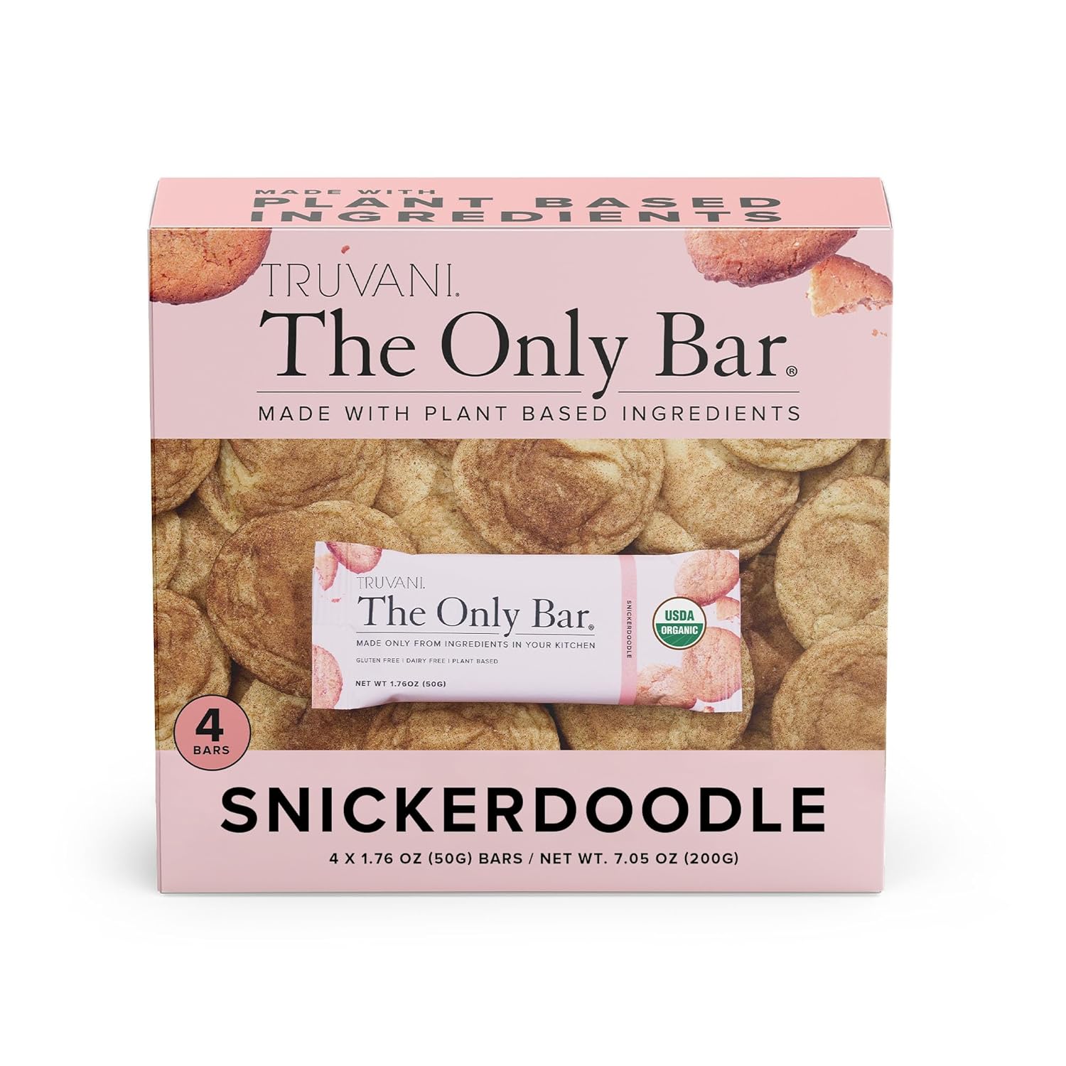 Organic Vegan Snickerdoodle Plant Based Snack Bars 4 Pack - 5g Protein - USDA Certified - Dairy, Soy, Gluten Free