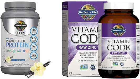 Organic Vegan Sport Protein Powder with Probiotics, BCAAs, Plant Protein, Zinc & Vitamin C Supplement