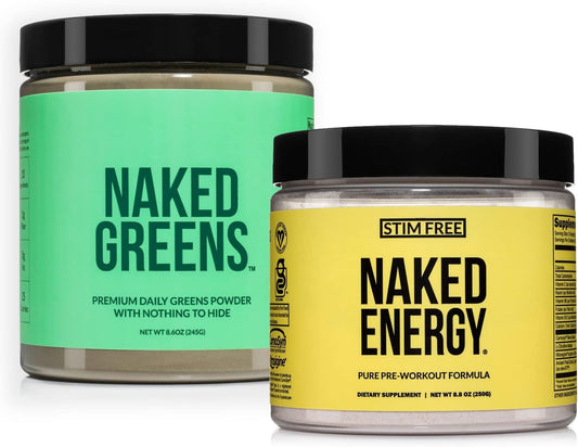 Organic Vegan Super Greens Powder Bundle for Natural Energy Boost - Naked Nutrition Naked Stim Free Energy Greens Supplement - BoostGo Australia