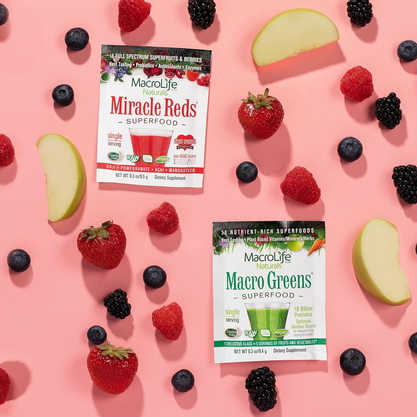 Organic Vegan Superfood Supplement Powder with Antioxidants and Probiotics - Gluten & Dairy Free (12 Packets)