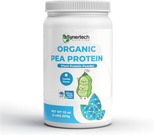 Organic Vegan Vanilla Flavored Pea Protein Powder (2lbs) - Non-GMO Plant-Based Nutrition by SYNERTECH NUTRITION