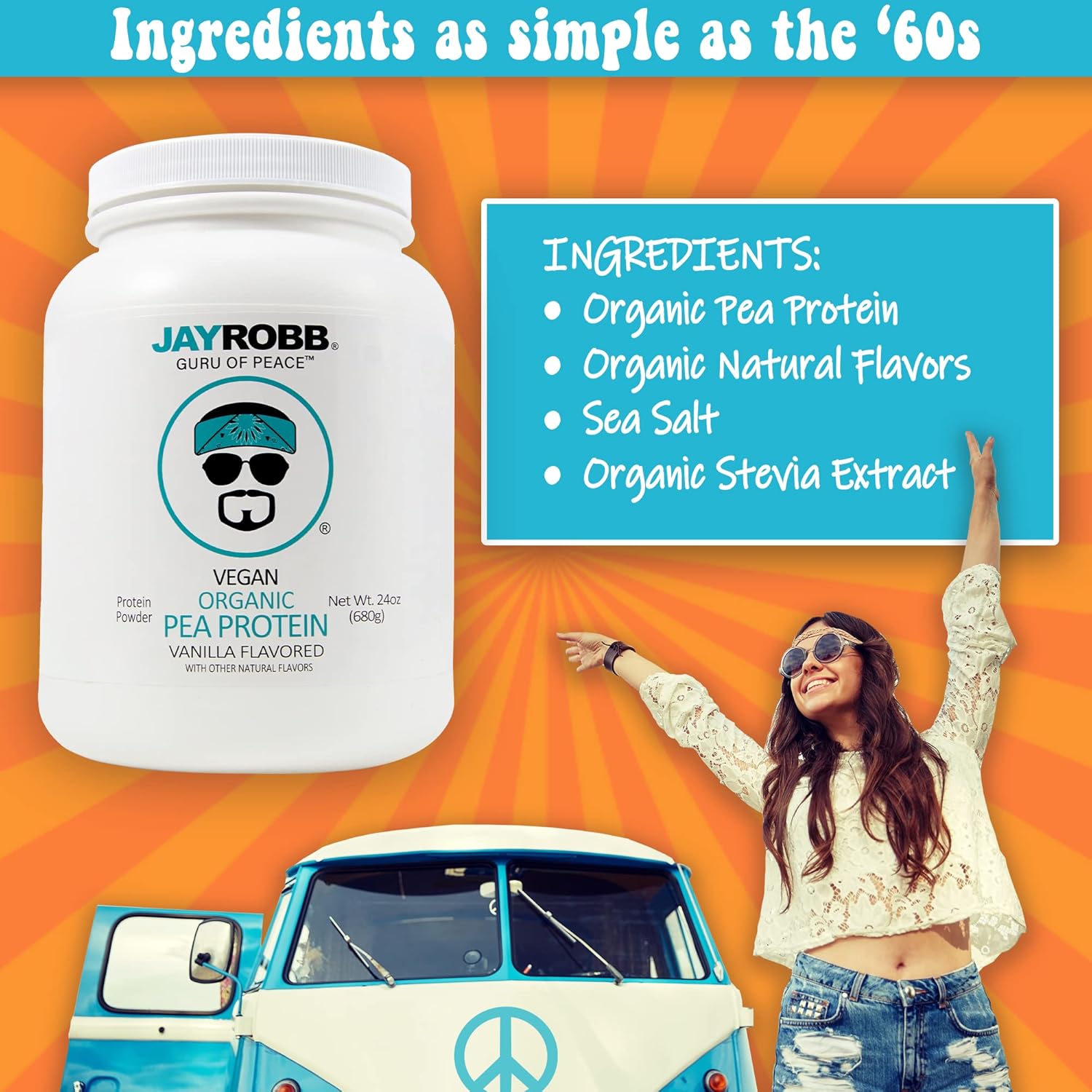 Organic Vegan Vanilla Pea Protein by JAYROBB - Plant-Based Protein Supplement