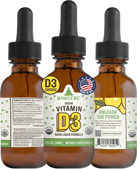 Organic Vegan Vitamin D3 Complex with Trace Minerals - Immunity & Cognitive Support Tincture - 30 Servings, 30ml