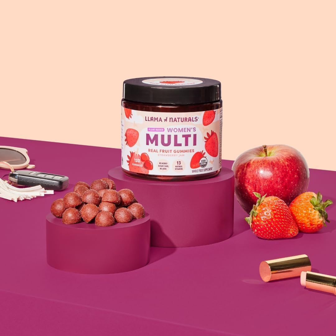 Organic Vegan Women's Multivitamin Gummies | Real Fruit, No Added Sugar | Whole Food Vitamins | Chewable | 120 ct Strawberries | 30 Day Supply