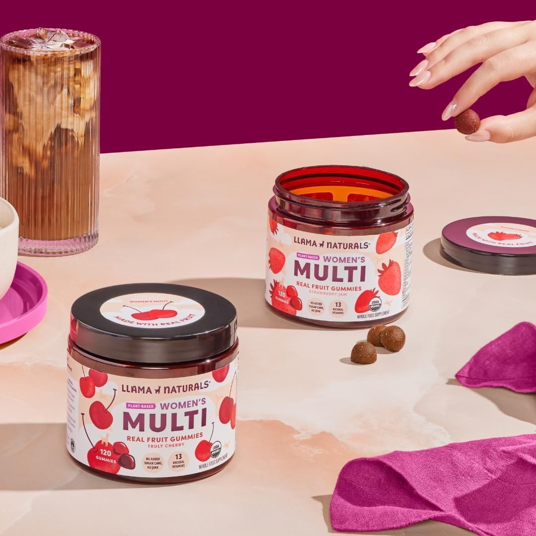 Organic Vegan Women's Multivitamin Gummies | Real Fruit, No Added Sugar | Whole Food Vitamins | Chewable | 120 ct Strawberries | 30 Day Supply