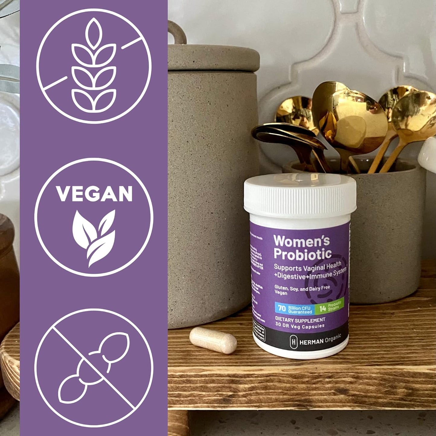 Organic Vegan Women's Probiotic for Vaginal Health - Supports Odor, Infections, UTIs & Fertility - 3 Classes & 14 Strains for Strength