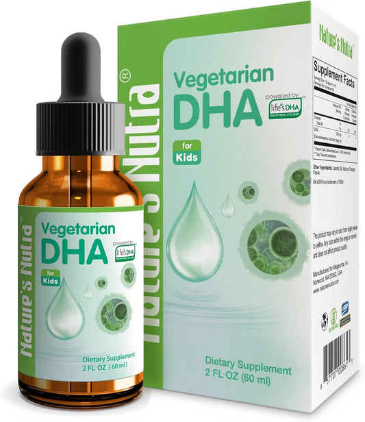 Organic Vegetarian DHA Liquid for Baby, Infant, Kids, and Children - Non-GMO, Plant-Based Source, 100mg DHA - 2oz