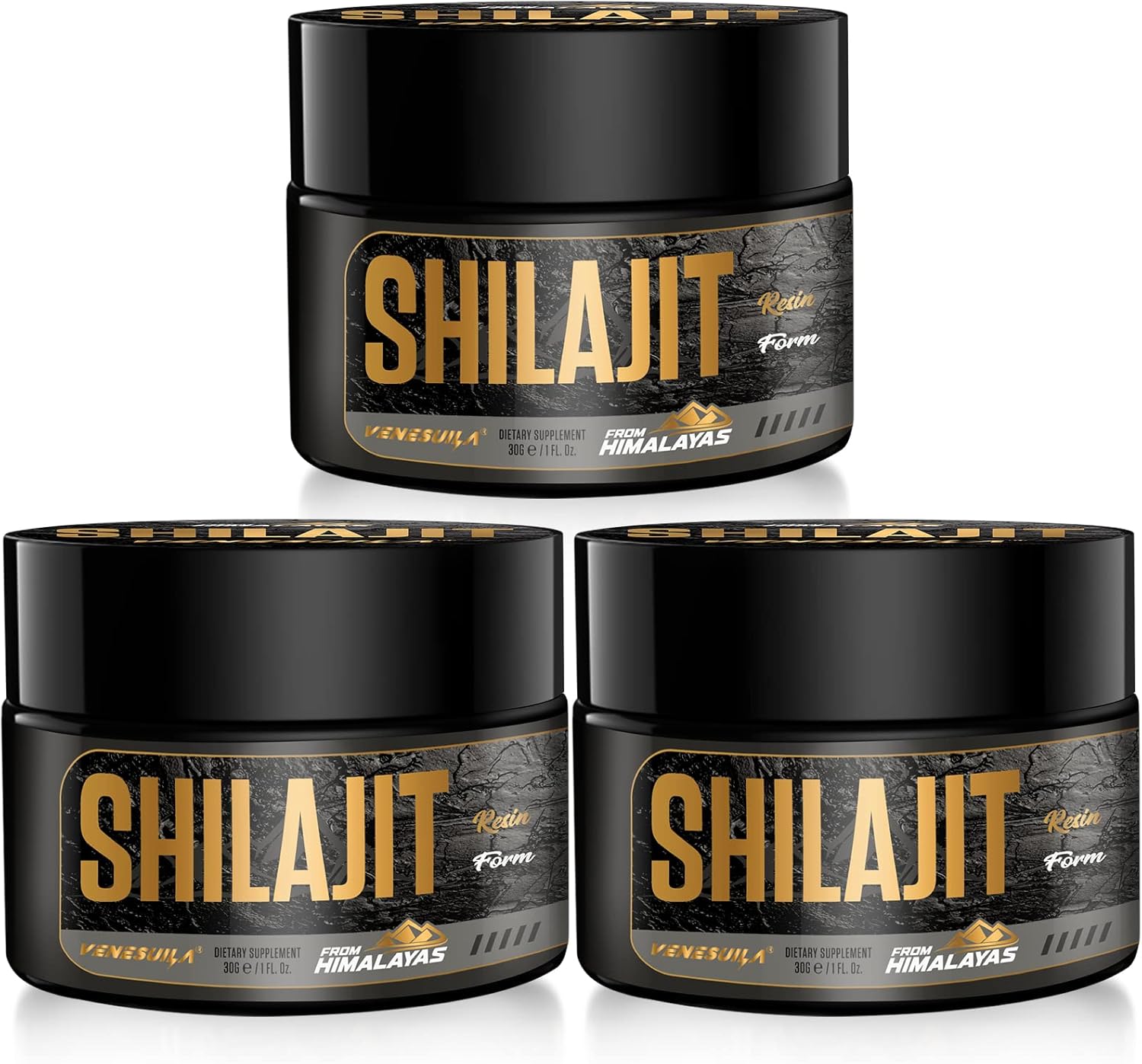 Organic Venezuela Shilajit Resin - Third Party Tested, Rich in 85+ Trace Minerals, Gold Grade Himalayan Shilajit for Energy - 3 Pack of 1 Fl Oz