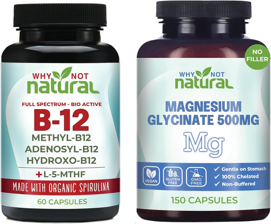 Organic Vitamin B12 and Magnesium Glycinate Capsules for Natural Wellness