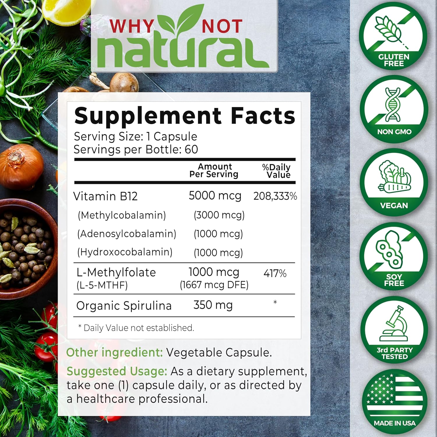 Organic Vitamin B12 and Magnesium Glycinate Capsules for Natural Wellness
