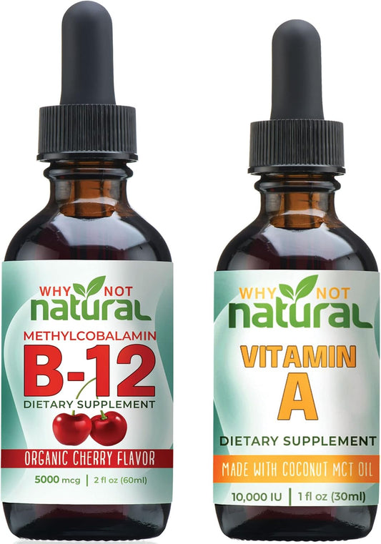 Organic Vitamin B12 Drops and Liquid Vitamin A Combo for Natural Wellness