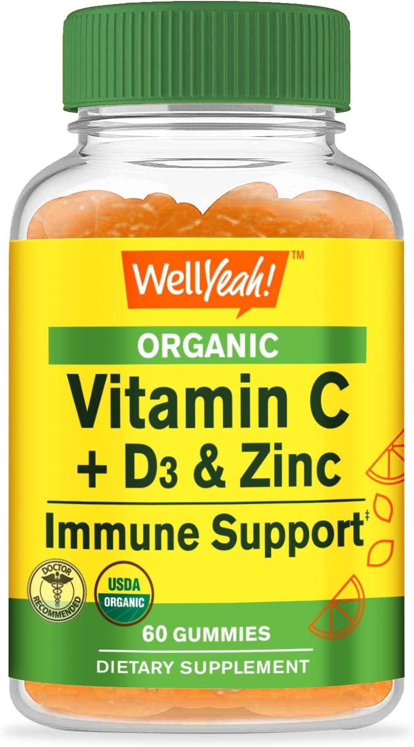 Organic Vitamin C, D3, Zinc, Probiotics 50B+ Prebiotics Gummies Bundle - Gluten Free, GMO Free Chewable Supplement