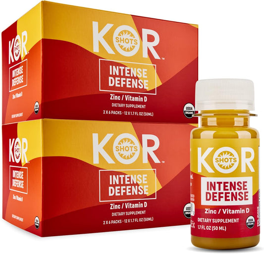 Organic Vitamin D and Zinc Shot - 24 Pack x 1.7 Fl Oz - Intense Defense - 100% DV Zinc, 235% DV Vitamin D - USDA Certified