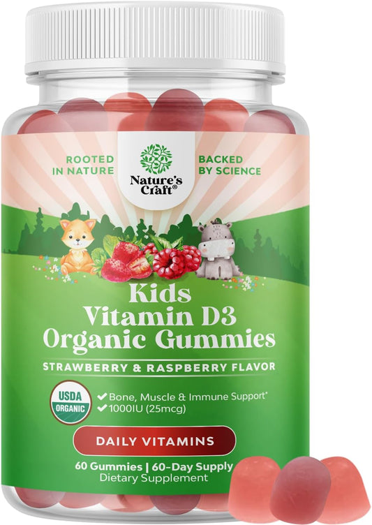 Organic Vitamin D Gummies for Kids - Vegan Immunity Support with D3 for Teeth, Muscles, and Bones - Non GMO & Gluten Free - 2 Month Supply
