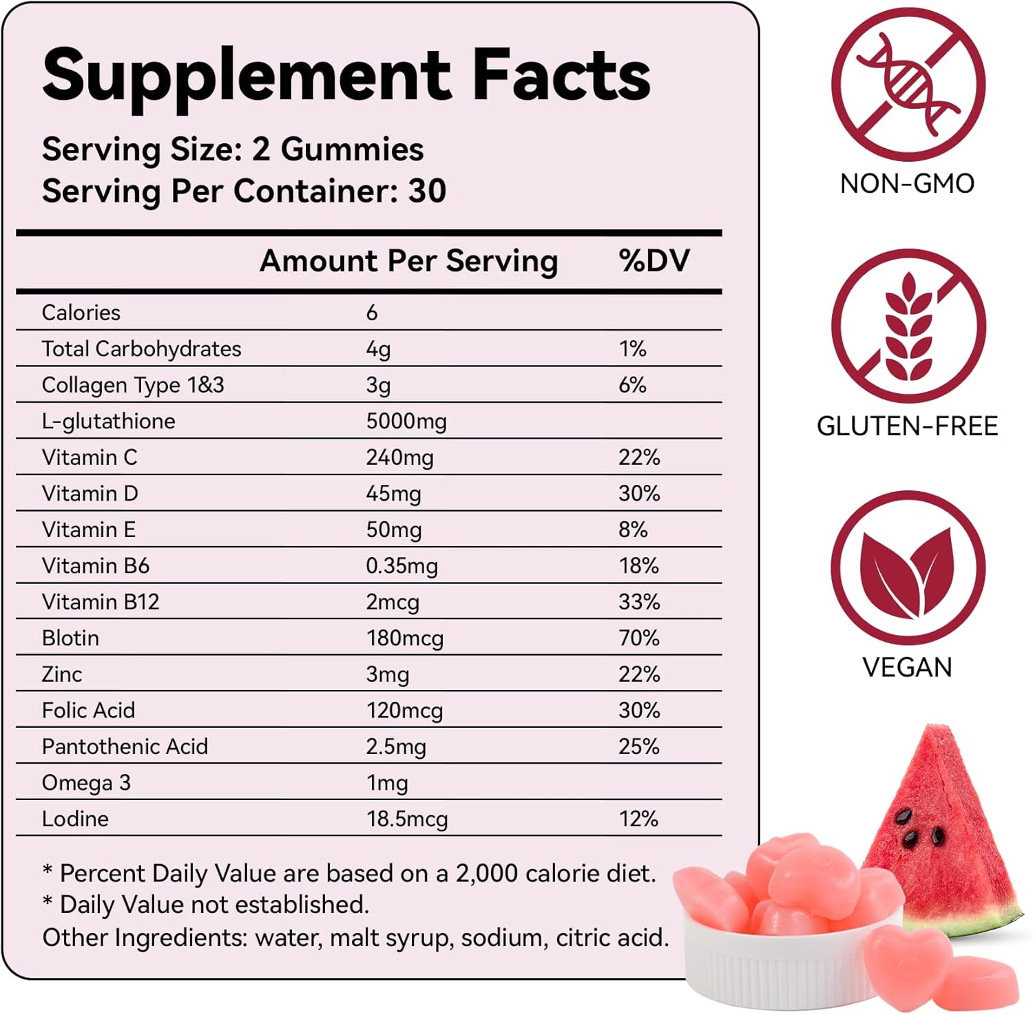Organic Watermelon Flavored Glow Gummies for Women - 60 Count - Collagen & Vitamins - Vegan & Gluten-Free - Skin Brightening & Health Benefits