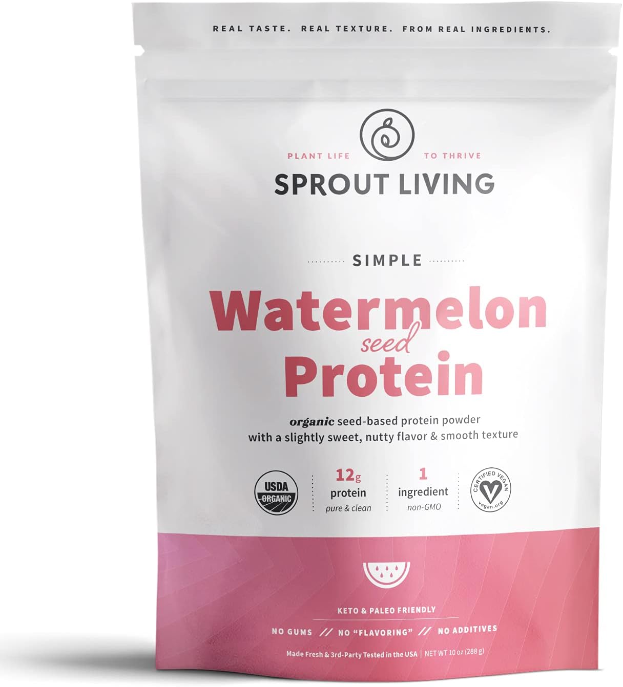 Organic Watermelon Seed Protein Powder - 12g Plant Based Protein, No Artificial Sweeteners, Dairy-Free, Non-GMO, Vegan, Gluten-Free, Keto - 10 oz