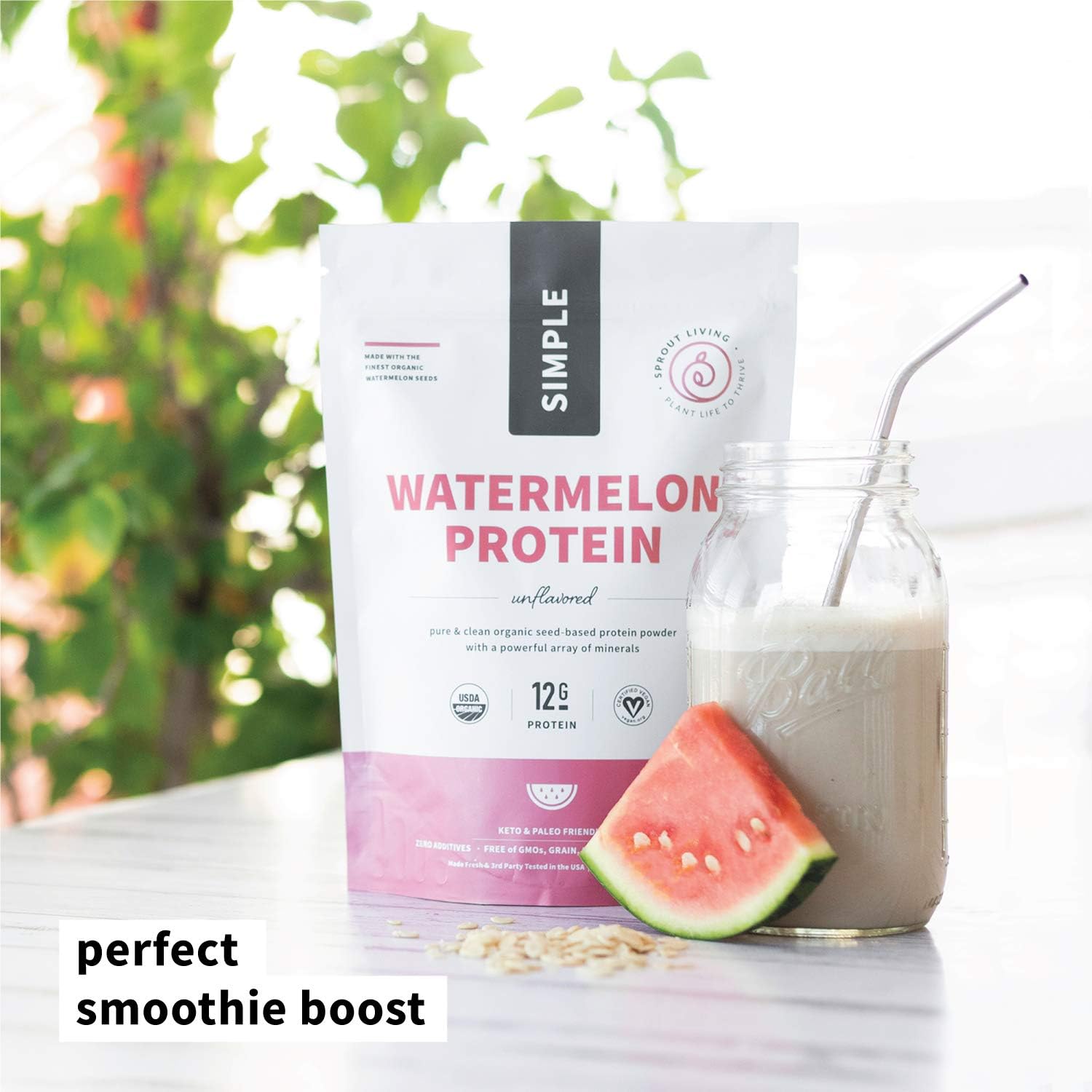 Organic Watermelon Seed Protein Powder - 12g Plant Based Protein, No Artificial Sweeteners, Dairy-Free, Non-GMO, Vegan, Gluten-Free, Keto - 10 oz
