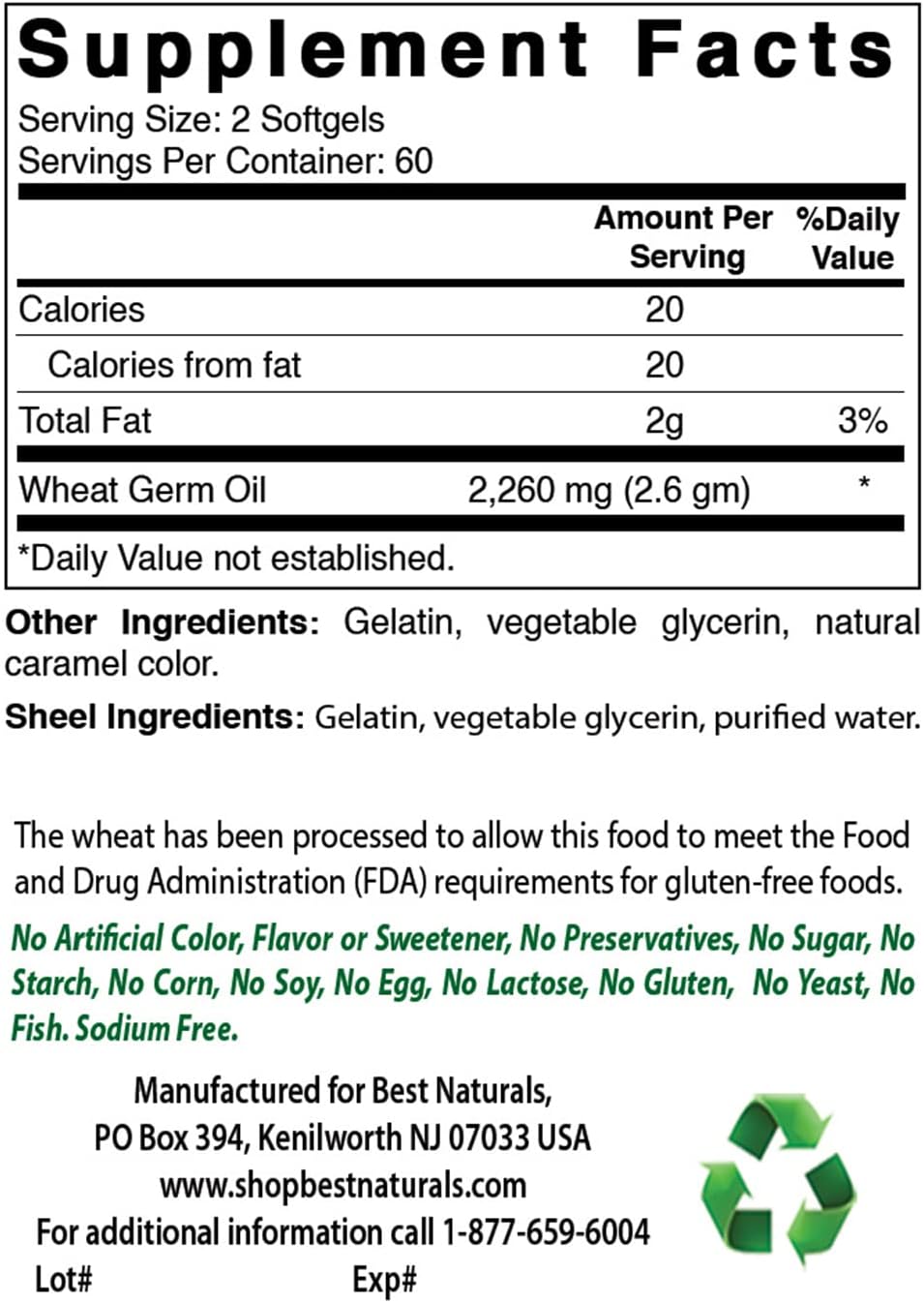 Organic Wheat Germ Oil Softgels - 2260 mg Total - Pack of 240 - Natural Source of Vitamin E