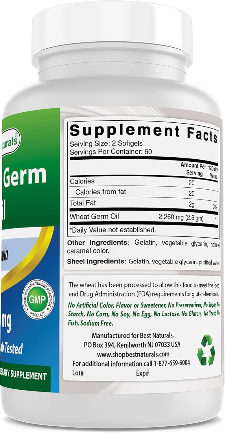Organic Wheat Germ Oil Softgels - 2260 mg Total - Pack of 240 - Natural Source of Vitamin E