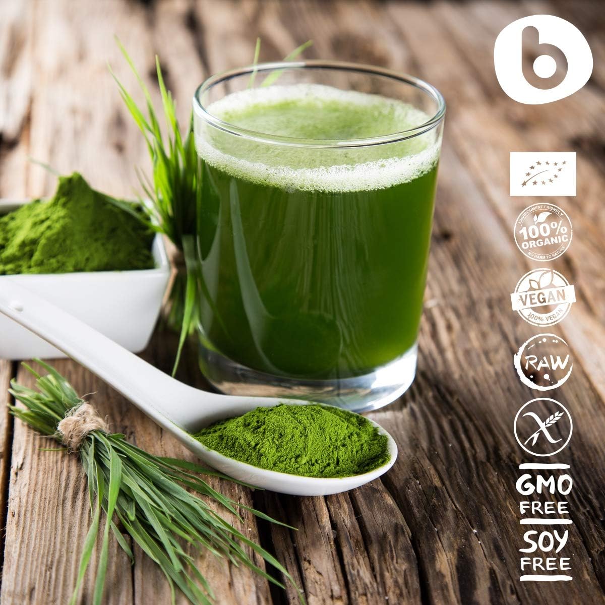 Organic Wheat Grass Powder - Superfood Rich in Fibers, Chlorophyll, Minerals - 100% Pure, Non-GMO, Gluten-Free - Vegan Friendly - Raw - 2.65oz