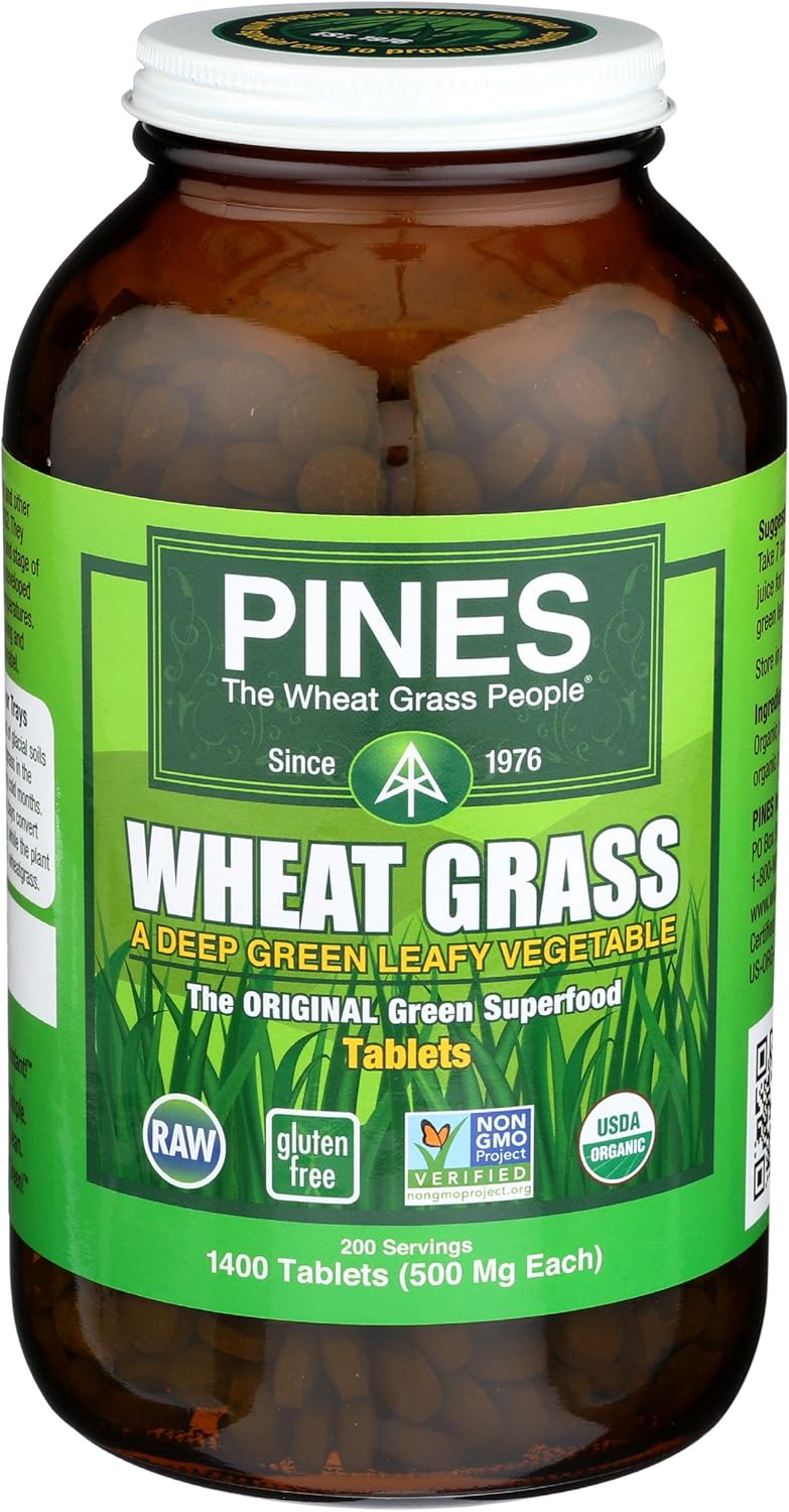 Organic Wheat Grass Tablets - 1400 Count - Pines Brand