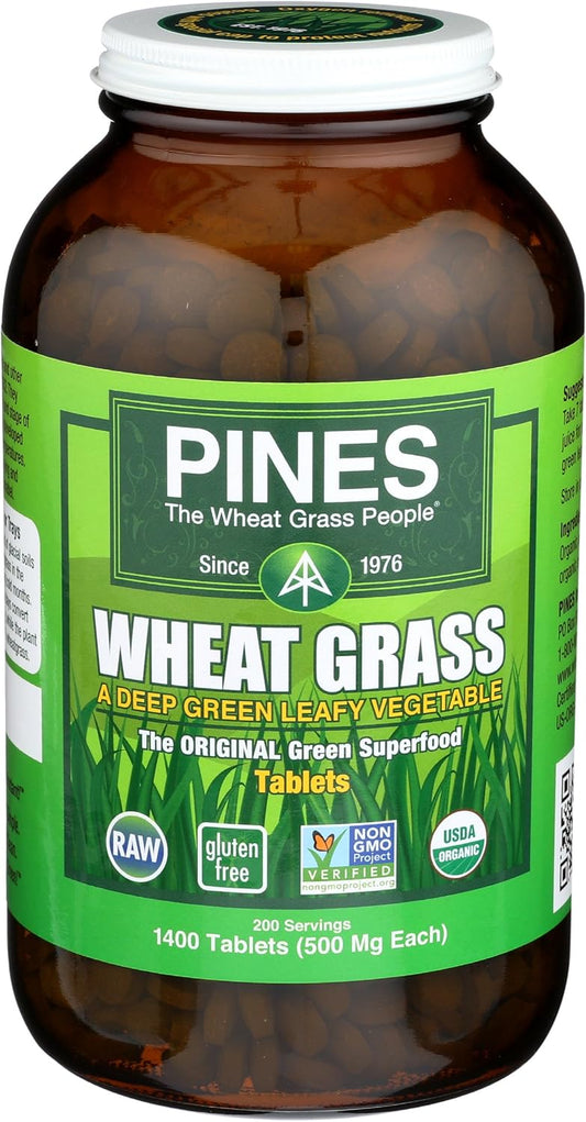 Organic Wheat Grass Tablets - 1400 Count - Pines Brand