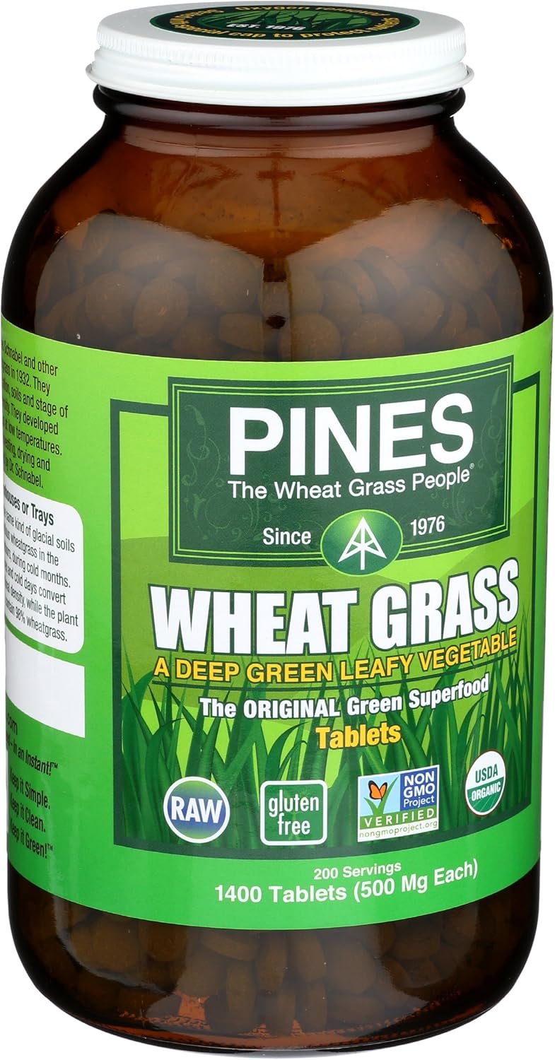 Organic Wheat Grass Tablets - 1400 Count - Pines Brand