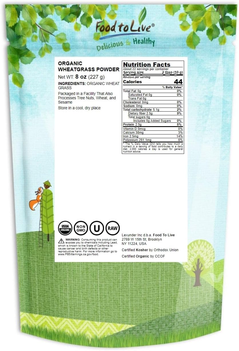 Organic Wheatgrass Powder 8oz - Non-GMO Raw Vegan Superfood Rich in Fiber & Minerals for Juice