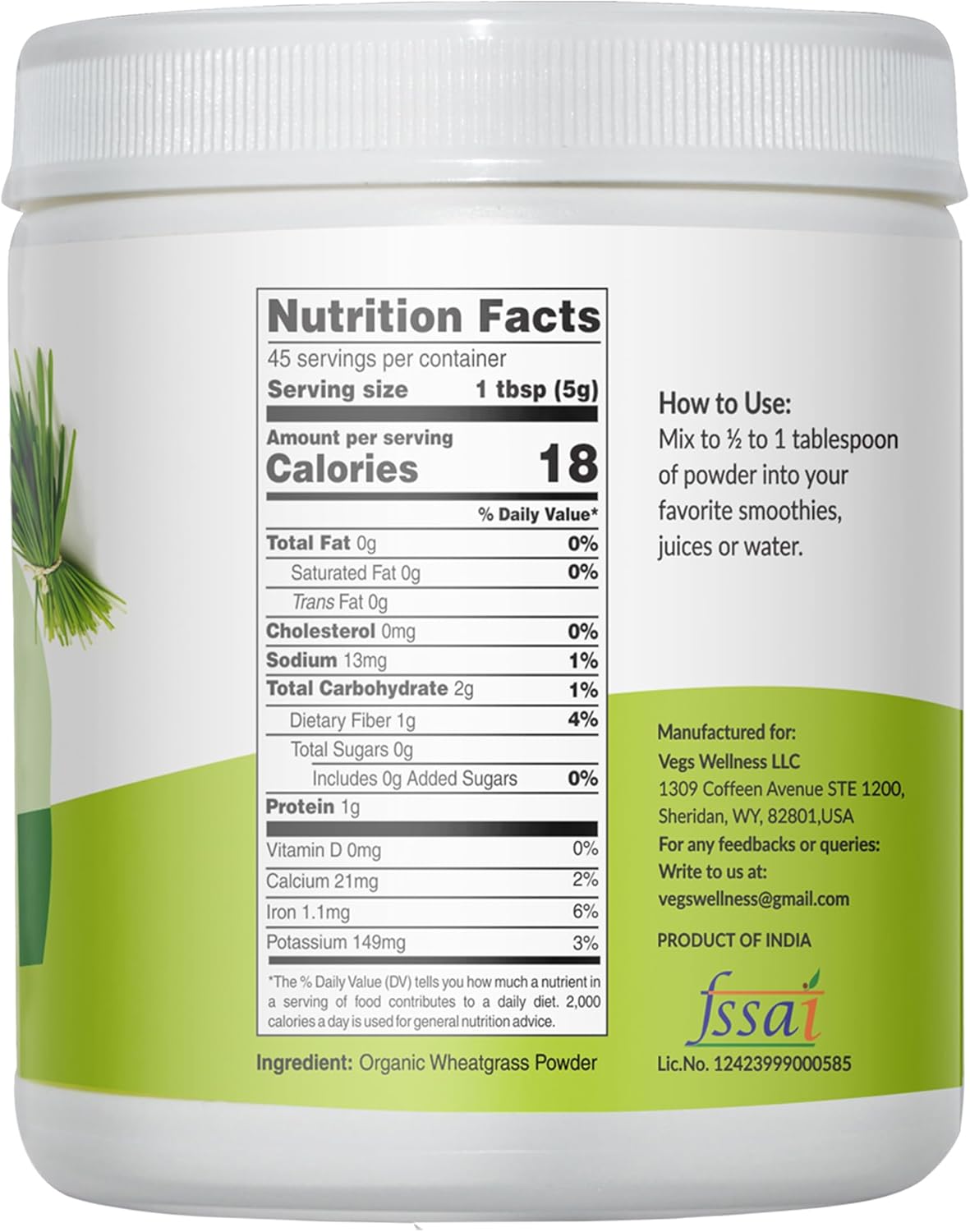 Organic Wheatgrass Powder Juice - Superfood for Immunity & Digestive Health - Ideal for Smoothies, Juices, Baking - 8 Oz