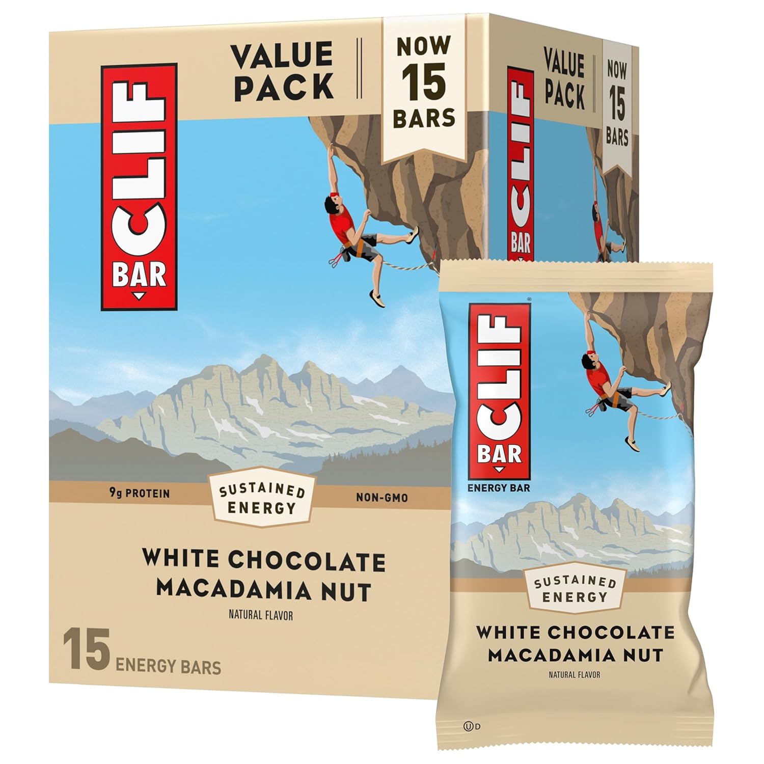 Organic White Chocolate Macadamia Nut Energy Bars - Plant Based Protein (15 Pack)