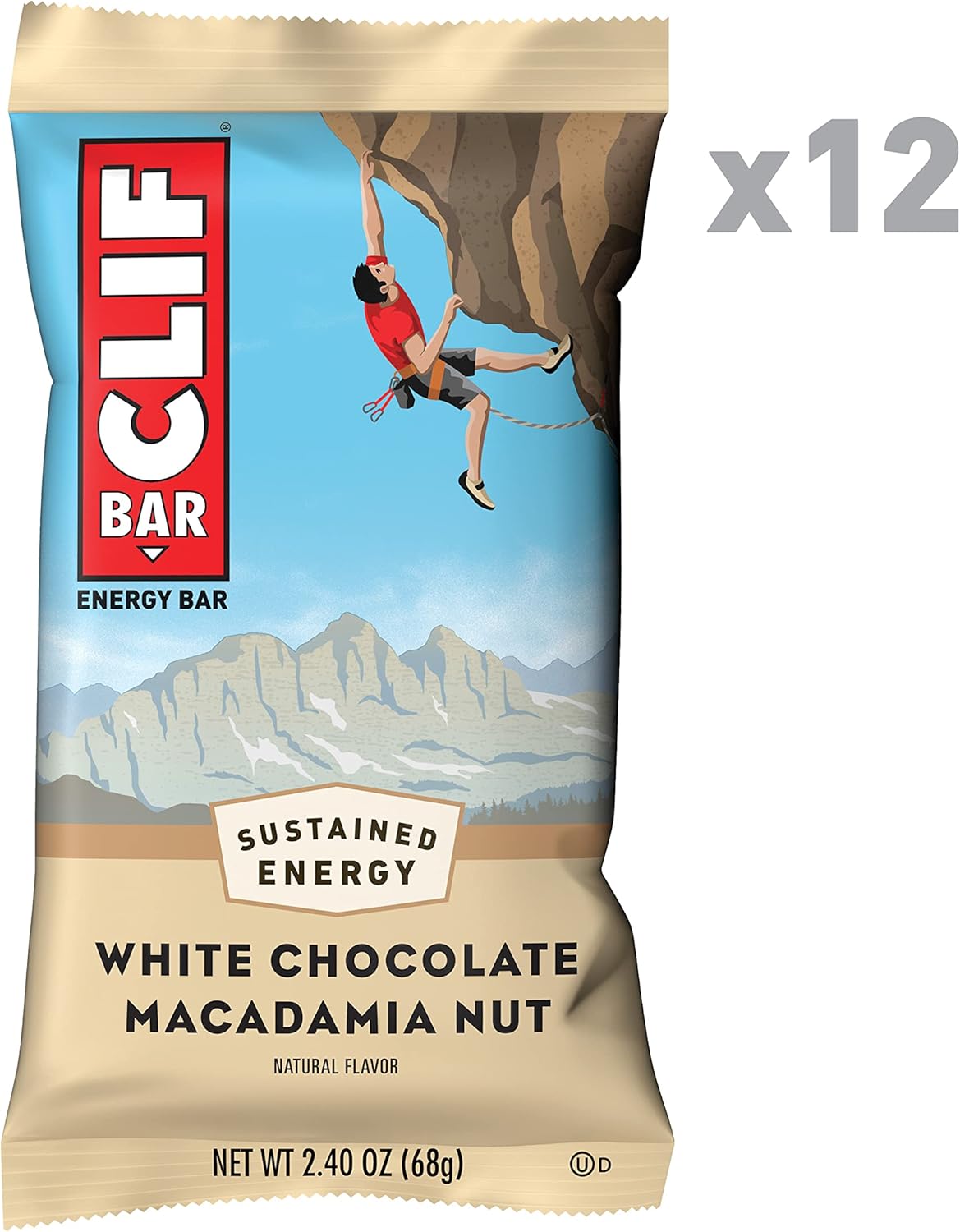Organic White Chocolate Macadamia Nut Energy Bars - Plant Based, Vegetarian, Kosher - 2.4oz Protein Bars (12 Count)