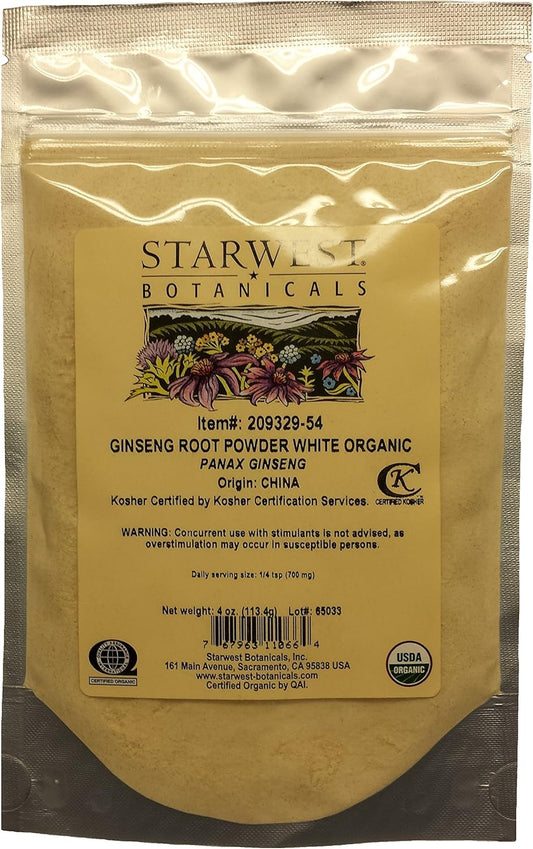 Organic White Ginseng Root Powder - Panax Ginseng (4 oz) by Starwest Botanicals