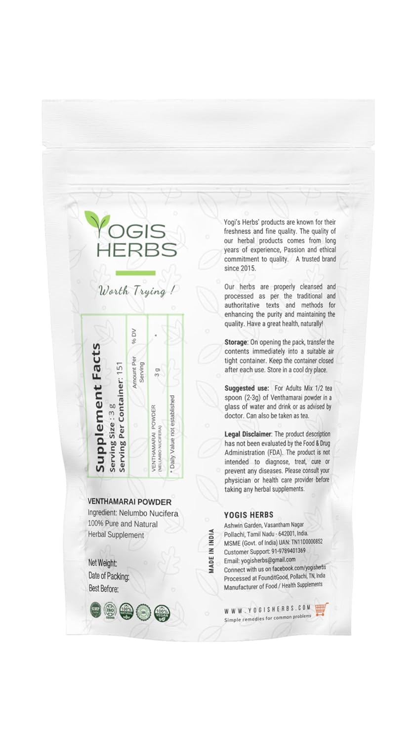 Organic White Lotus Powder (Nelumbo Nucifera) - 1 lb Fresh & Pure - YOGIS HERBS