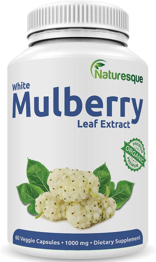 Organic White Mulberry Leaf Extract Capsules - 1000mg | 60 Vegan Pills | Non-GMO & Gluten-Free Herbal Supplement