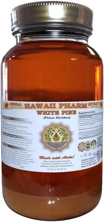 Organic White Pine Liquid Extract and Bark Powder Tincture - 32 fl. oz - Herbal Supplement by Hawaii Pharm - Made in USA