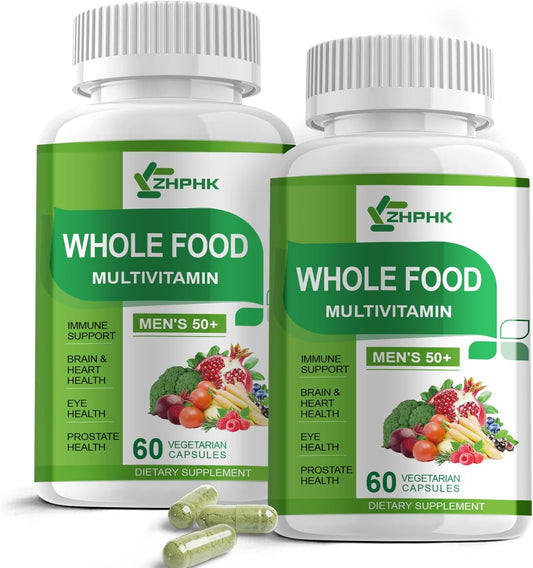 Organic Whole Food Multivitamin Supplement for Men 50+: Boost Brain, Heart, and Eye Health, Enhance Digestion & Prostate Health - 120 Capsules