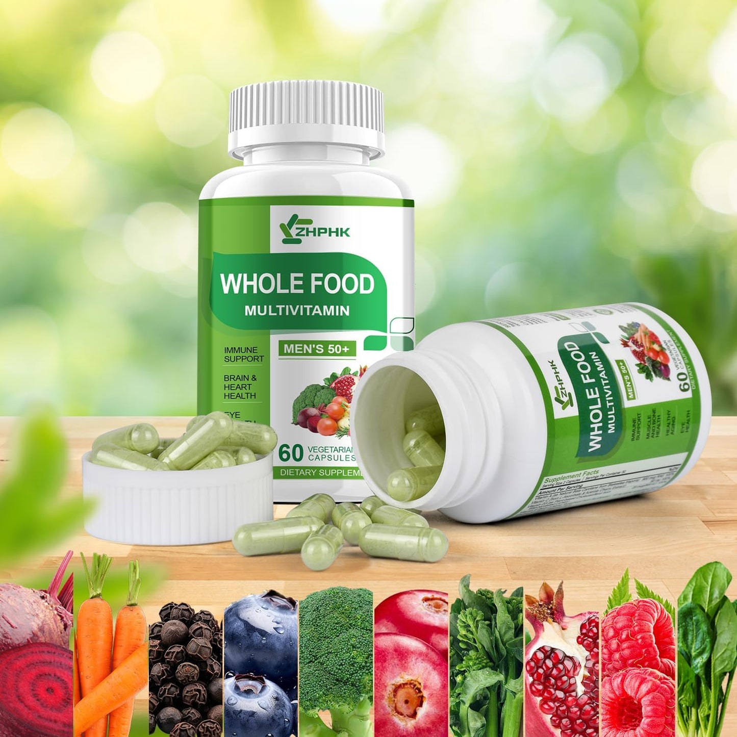 Organic Whole Food Multivitamin Supplement for Men 50+: Boost Brain, Heart, and Eye Health, Enhance Digestion & Prostate Health - 120 Capsules