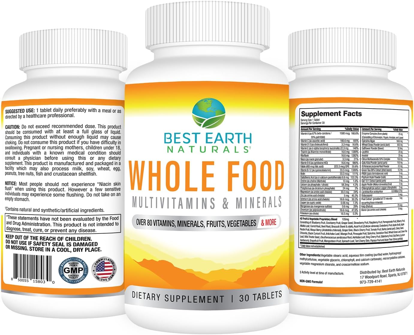 Organic Whole Food Multivitamins & Minerals with Probiotics, Fruits, Vegetables - 30 Count Vegan Formula