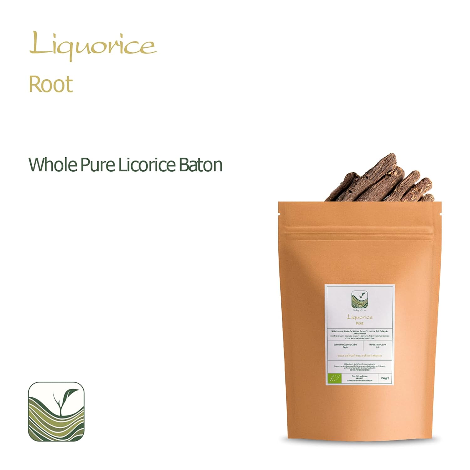 Organic Whole Licorice Root Baton from the Valley of Tea - Licorice Liquorice Root Organic Whole