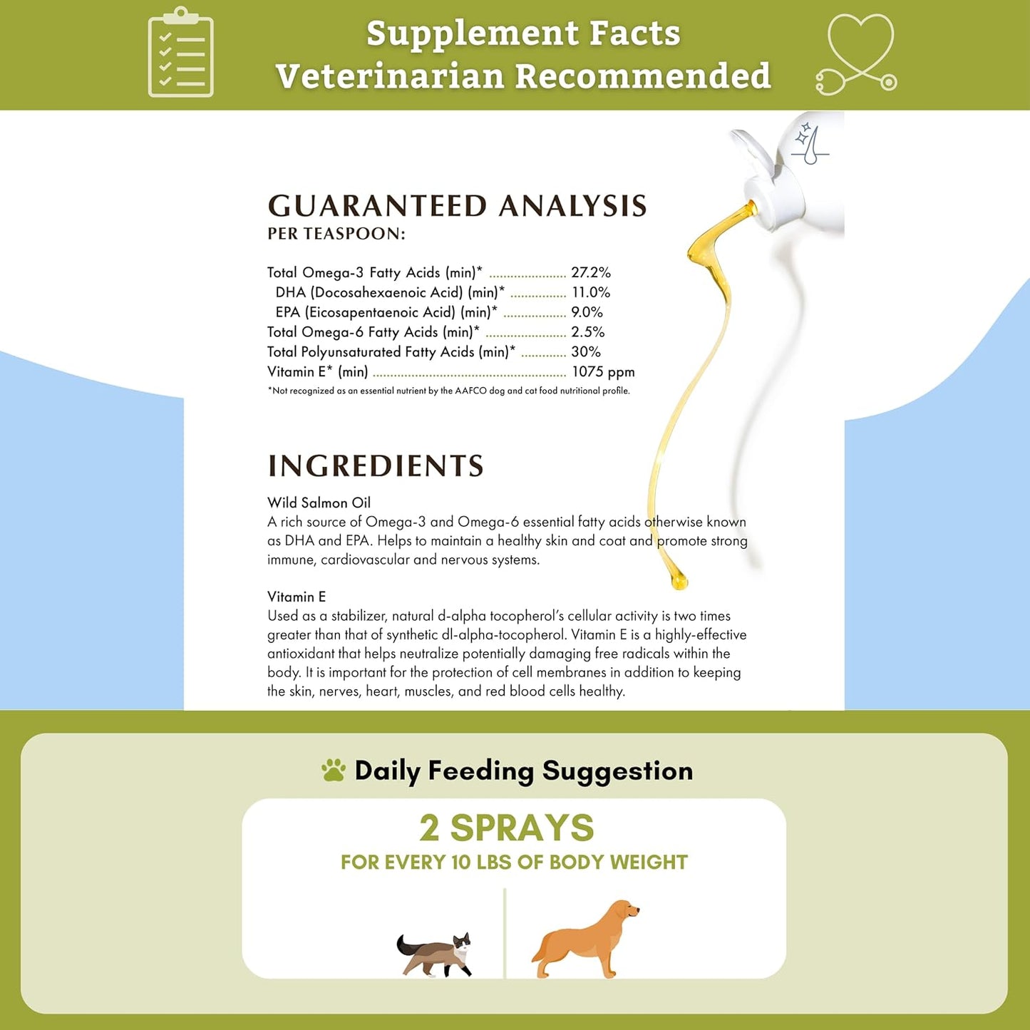 Organic Wild Alaskan Salmon Oil for Dogs - Omega 3 Fish Oil with EPA and DHA for Skin, Coat, Heart & Nervous System Health - 4 Oz