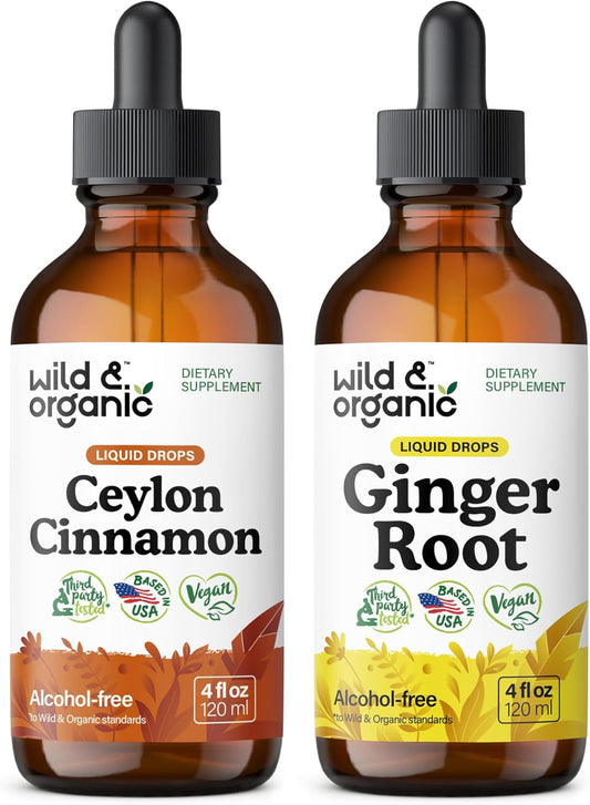 Organic Wild Ceylon Cinnamon and Ginger Root Tincture Set - 4 fl oz Each