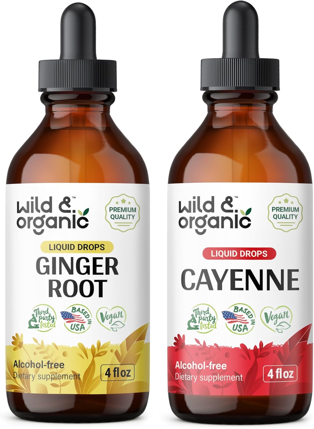 Organic Wild Ginger Root and Cayenne Pepper Tincture Bundle - 4 fl oz Each