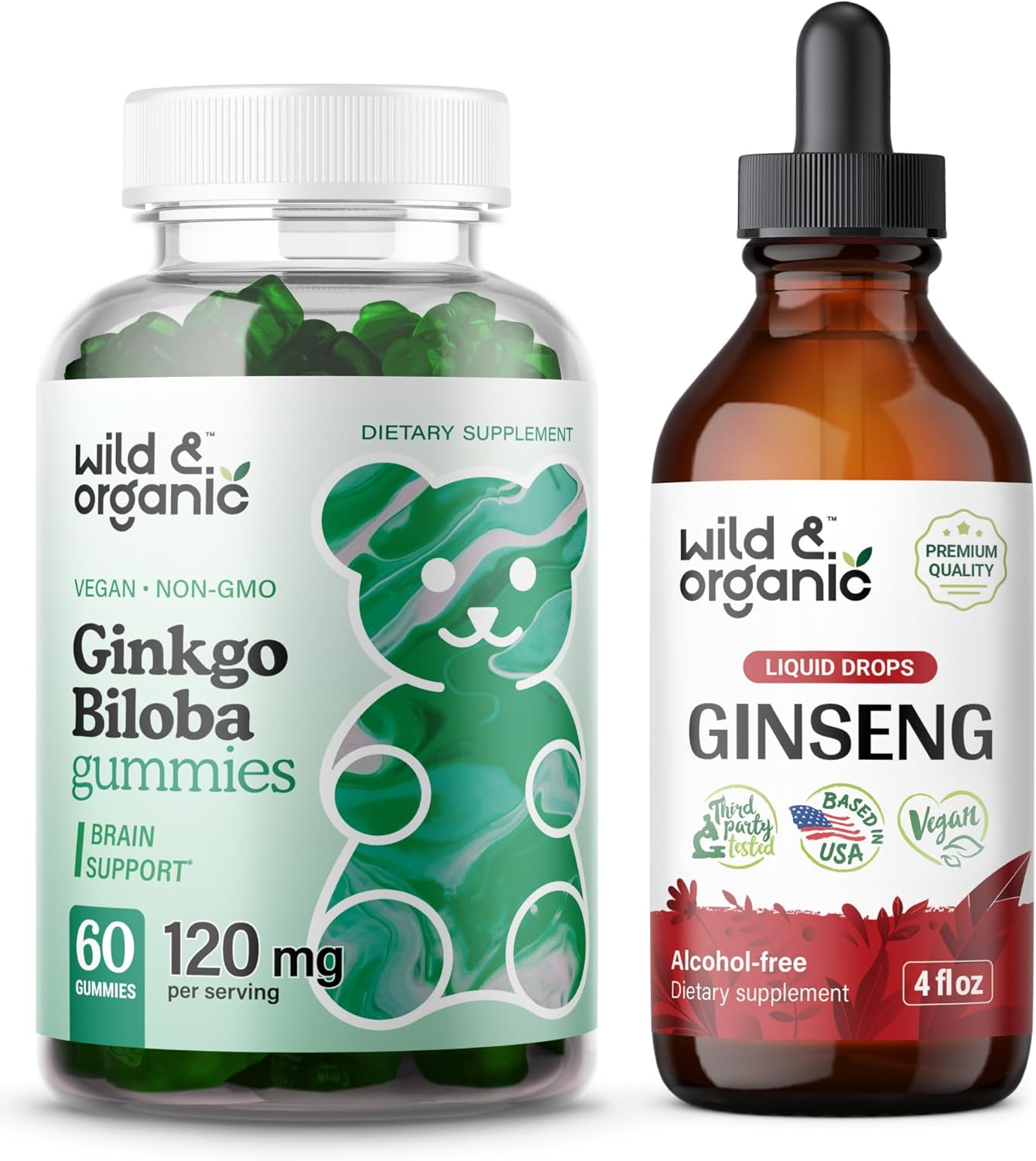 Organic Wild Ginkgo Biloba Gummies & Ginseng Tincture - 4 fl oz Bottle
